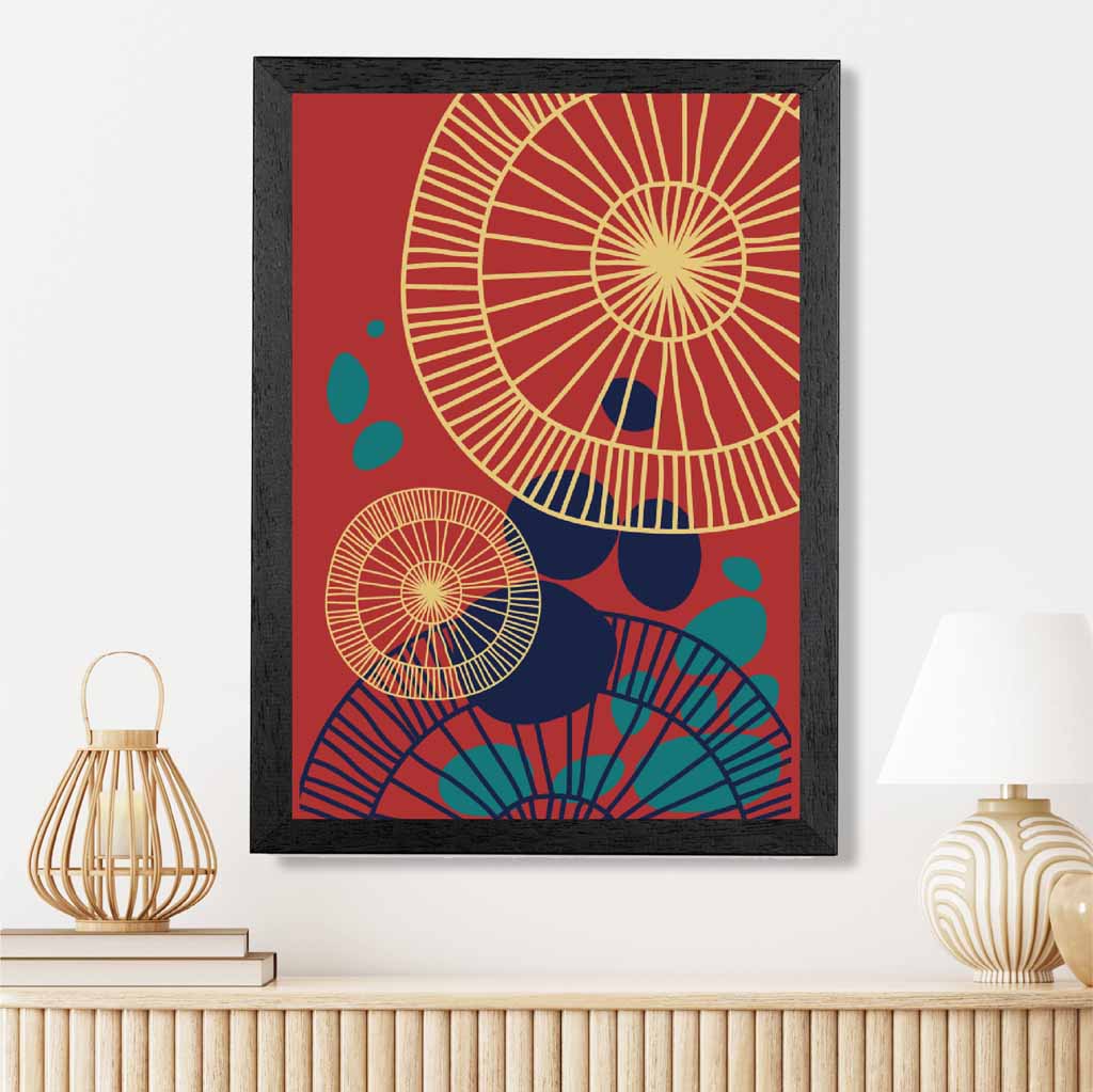 Quirky Fashion Red, Teal Fashion Shapes No 3 Art Print | Wall Art Plaza