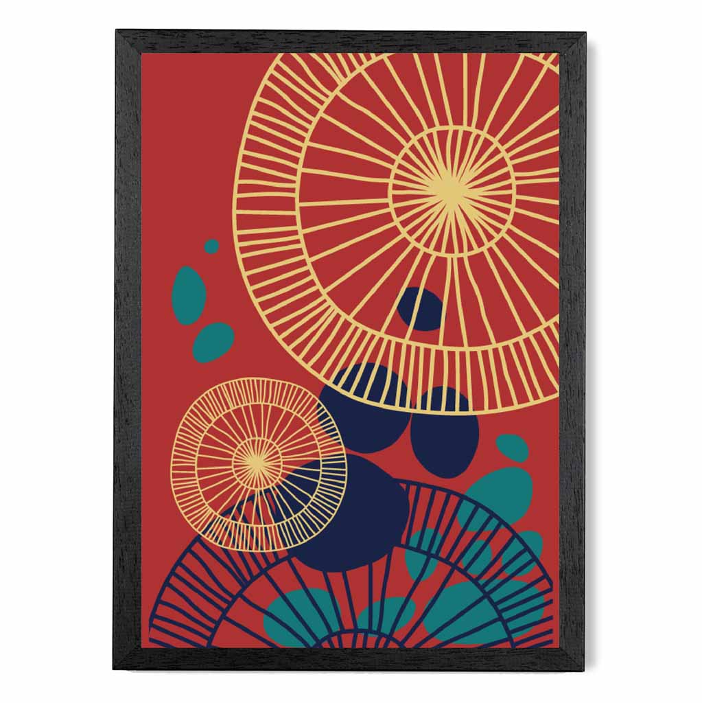 Quirky Fashion Red, Teal Fashion Shapes No 3 Art Print | Wall Art Plaza