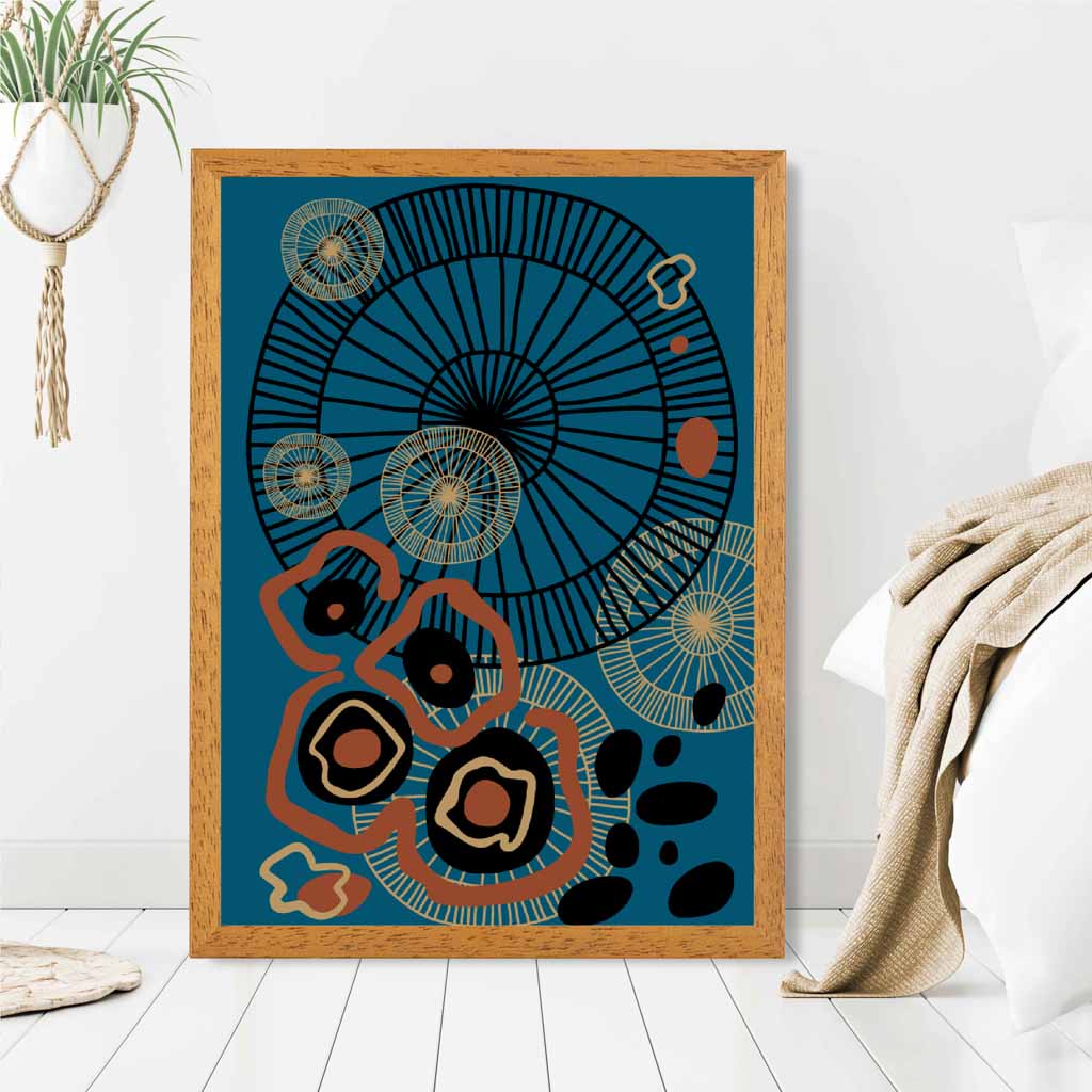 Quirky Fashion Blue, Terracotta Fashion Shapes No 1 Art Print | Wall Art Plaza