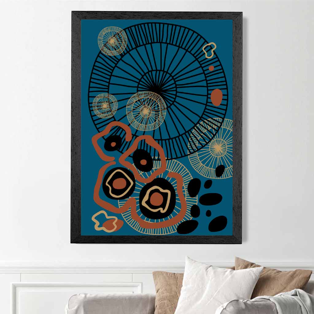 Quirky Fashion Blue, Terracotta Fashion Shapes No 1 Art Print | Wall Art Plaza