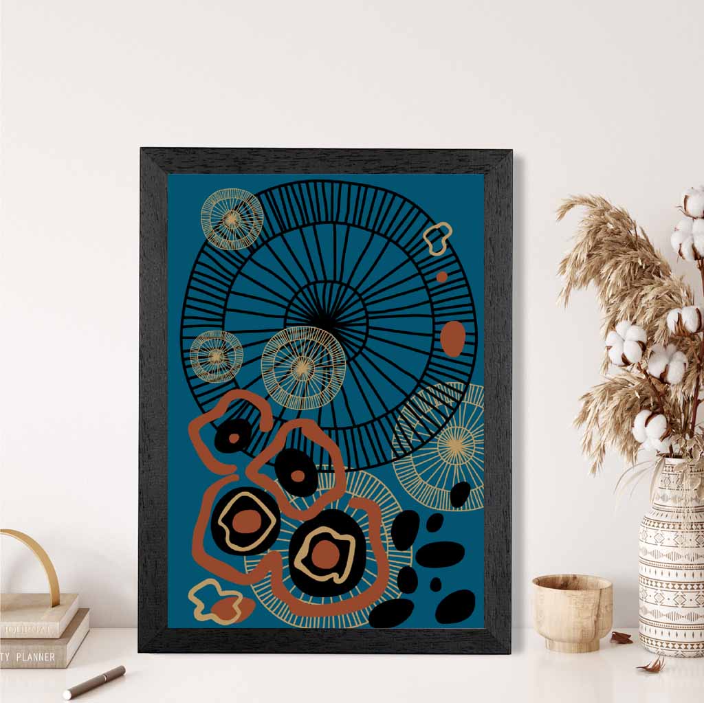 Quirky Fashion Blue, Terracotta Fashion Shapes No 1 Art Print | Wall Art Plaza