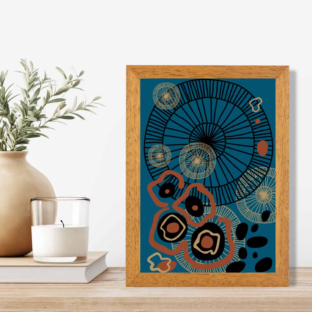 Quirky Fashion Blue, Terracotta Fashion Shapes No 1 Art Print | Wall Art Plaza