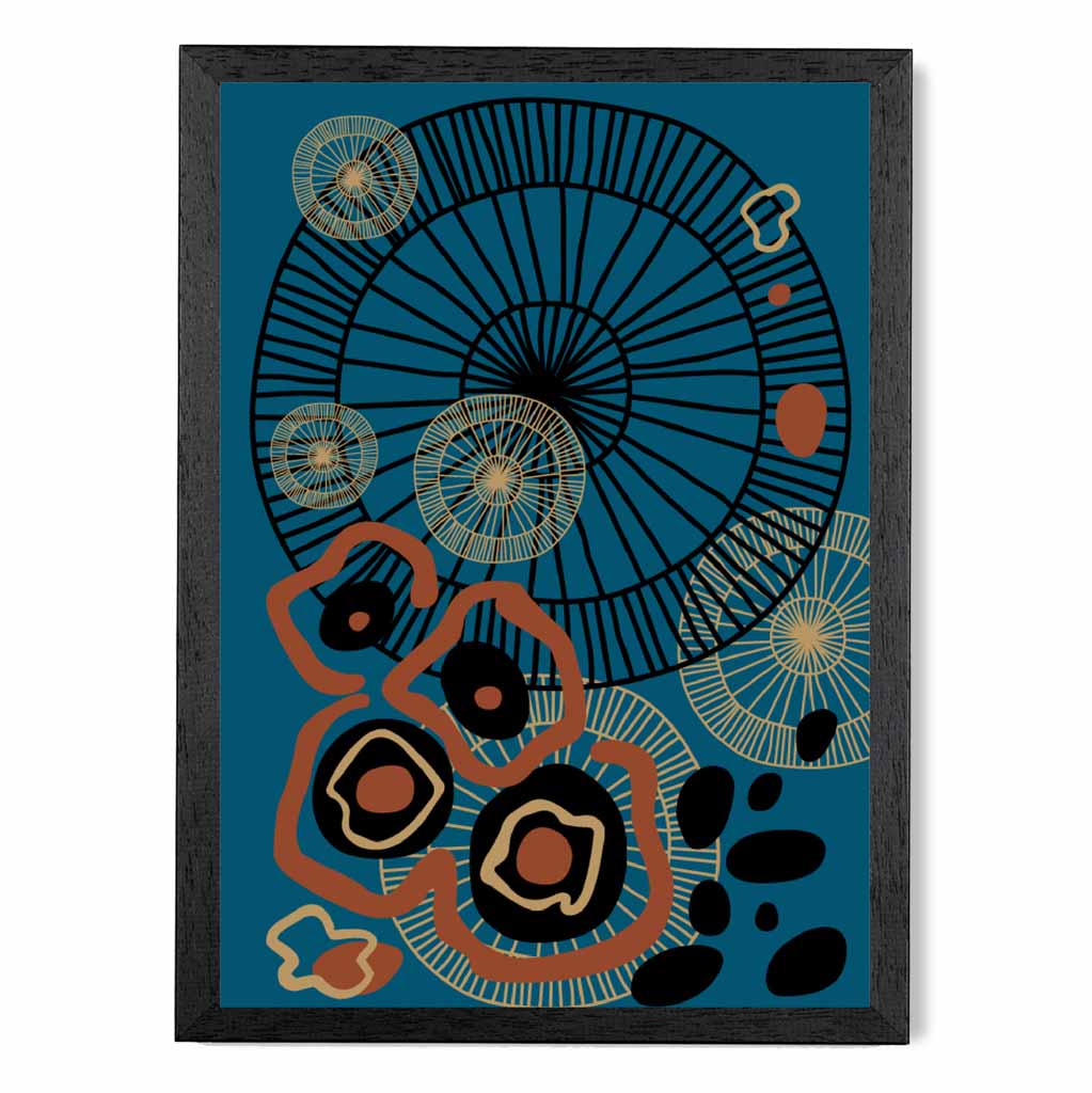 Quirky Fashion Blue, Terracotta Fashion Shapes No 1 Art Print | Wall Art Plaza