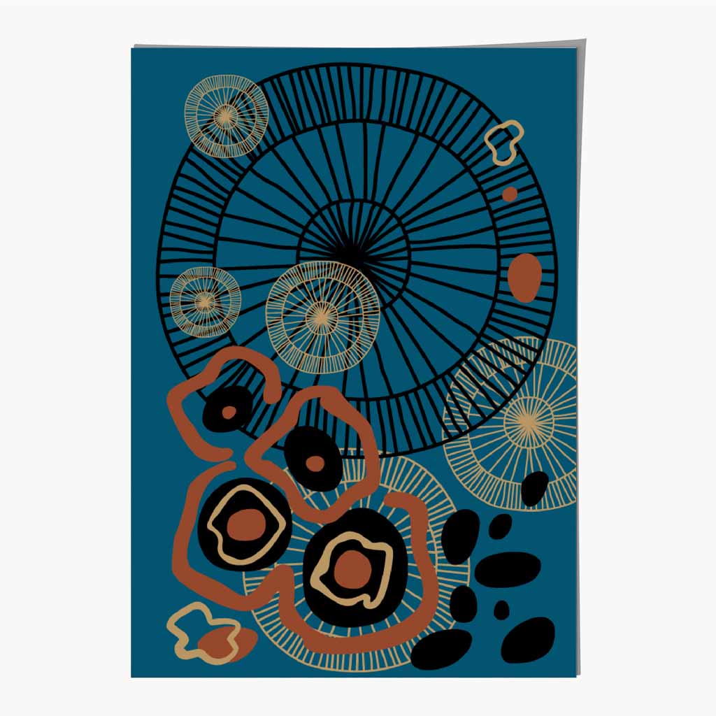 Quirky Fashion Blue, Terracotta Fashion Shapes No 1 Art Print | Wall Art Plaza