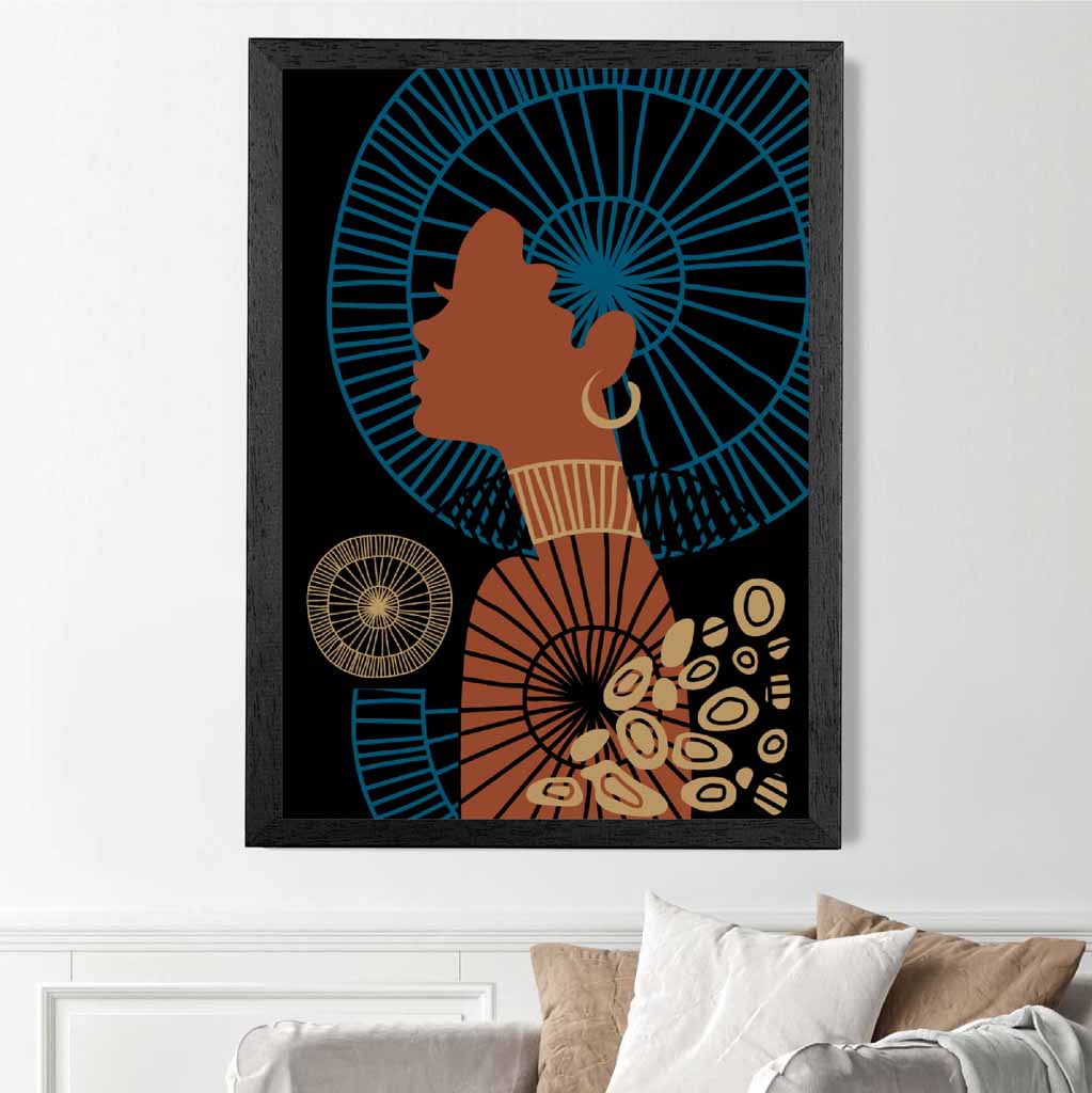 Quirky Fashion Terracotta, Blue Fashion Face No 2 Art Print | Wall Art Plaza