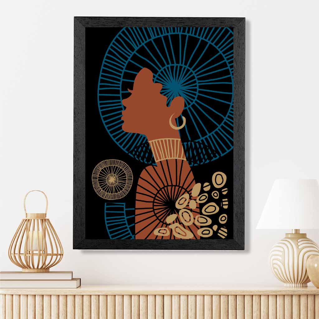 Quirky Fashion Terracotta, Blue Fashion Face No 2 Art Print | Wall Art Plaza