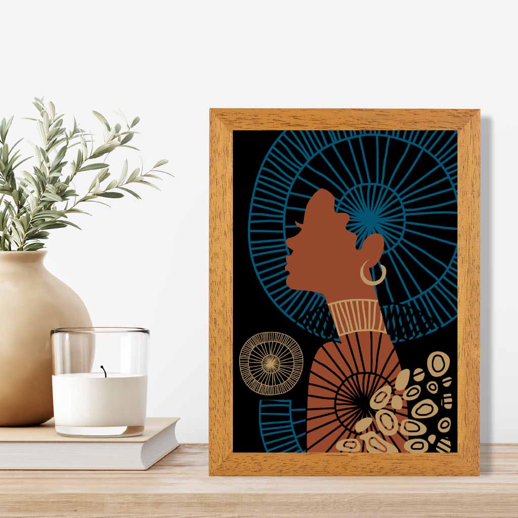 Quirky Fashion Terracotta, Blue Fashion Face No 2 Art Print | Wall Art Plaza