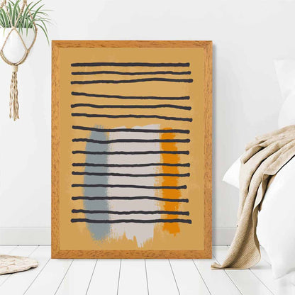 Modern Abstract Yellow, Blue Line Art Art Print | Wall Art Plaza