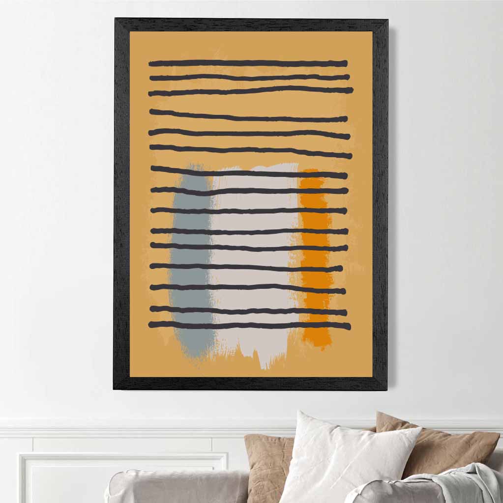 Modern Abstract Yellow, Blue Line Art Art Print | Wall Art Plaza