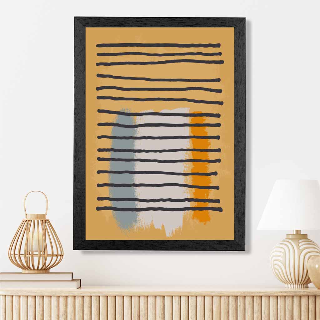 Modern Abstract Yellow, Blue Line Art Art Print | Wall Art Plaza