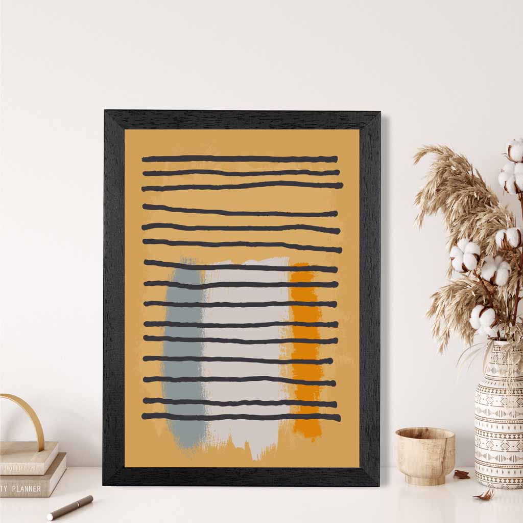 Modern Abstract Yellow, Blue Line Art Art Print | Wall Art Plaza