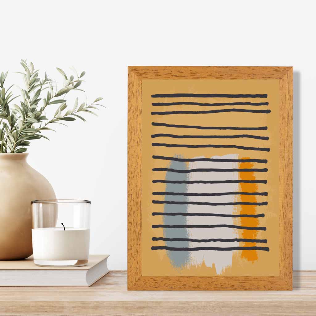 Modern Abstract Yellow, Blue Line Art Art Print | Wall Art Plaza