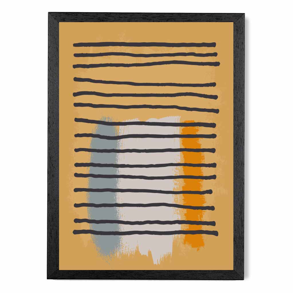 Modern Abstract Yellow, Blue Line Art Art Print | Wall Art Plaza