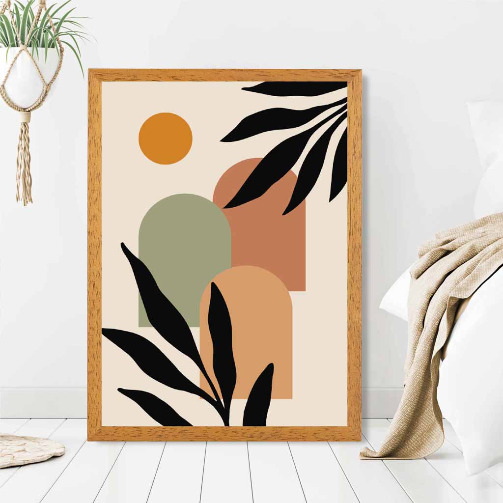 Modern Beige, Green Botanical Shapes No 3 Art Print | Wall Art Plaza