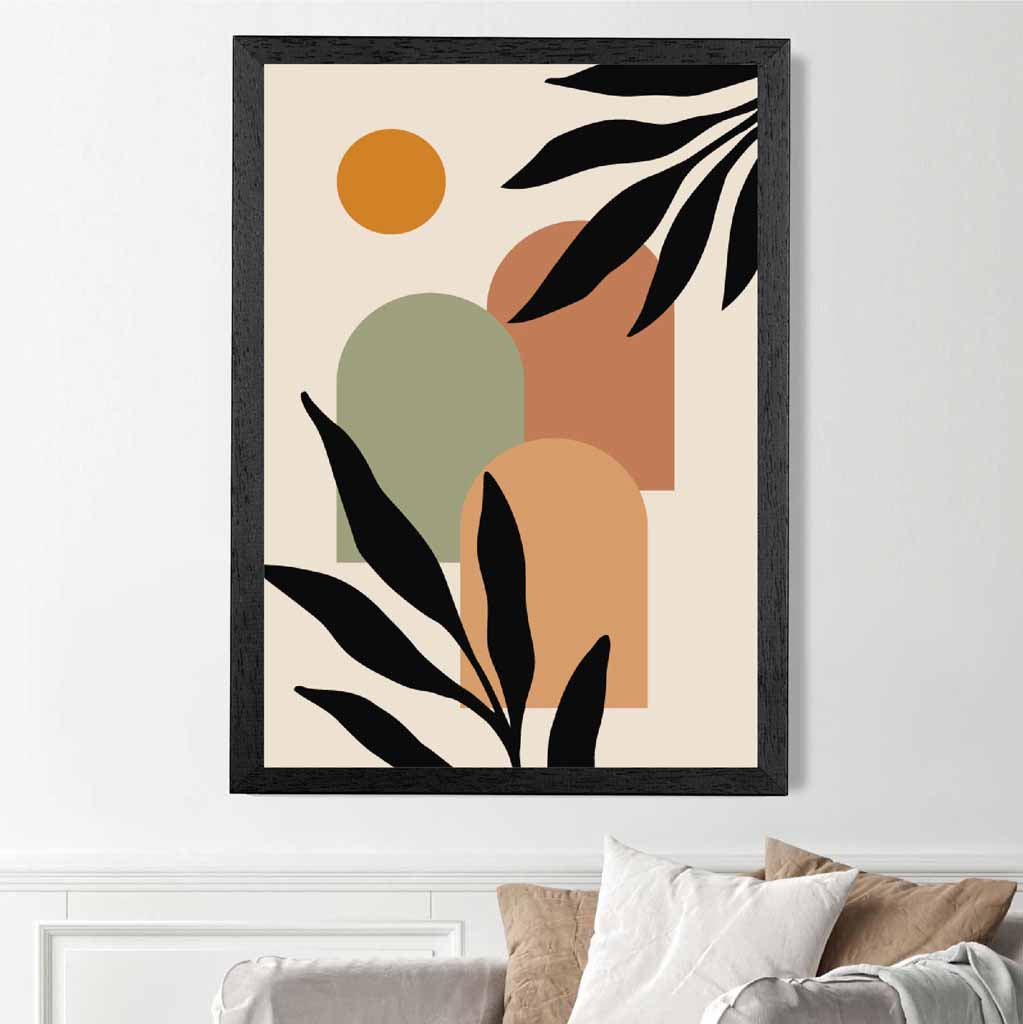 Modern Beige, Green Botanical Shapes No 3 Art Print | Wall Art Plaza