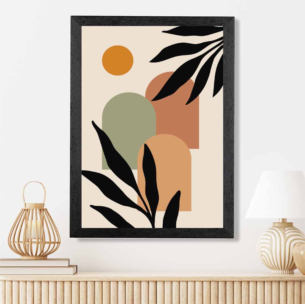 Modern Beige, Green Botanical Shapes No 3 Art Print | Wall Art Plaza