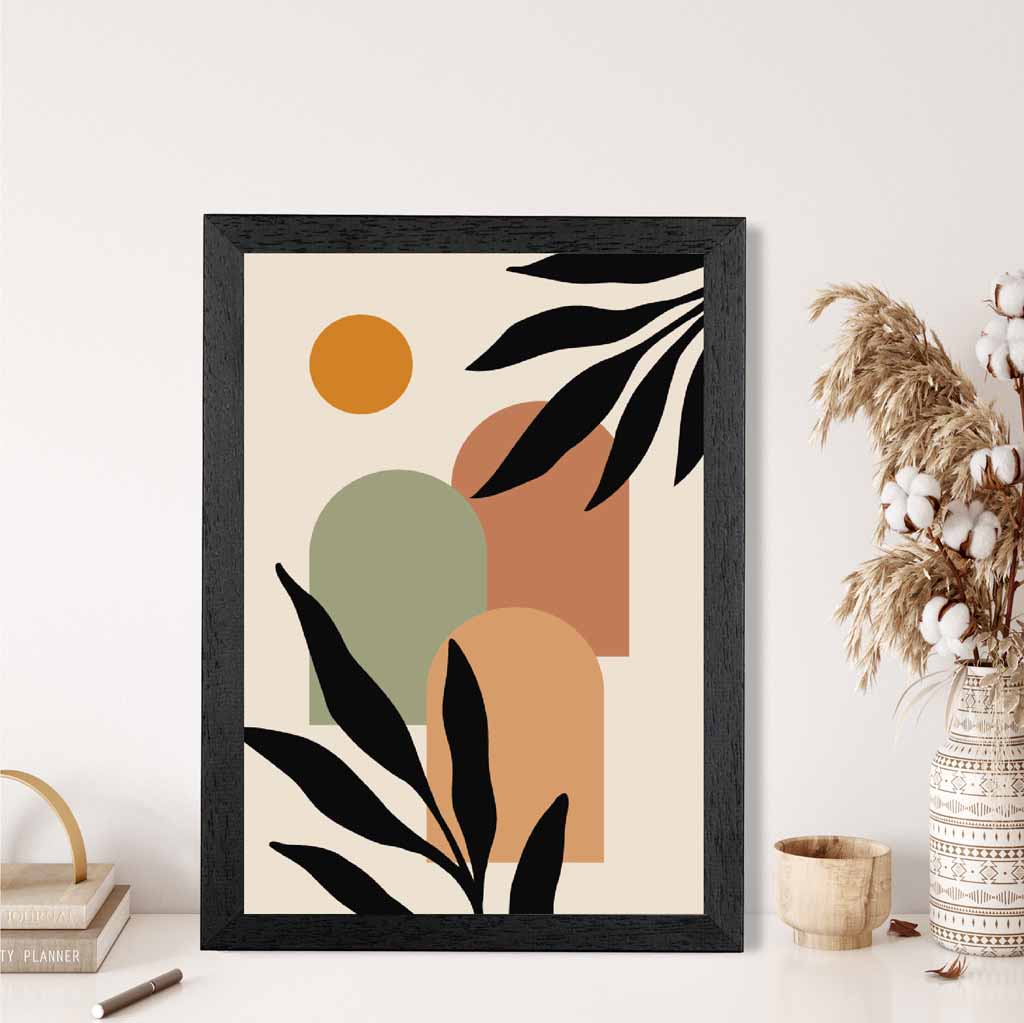 Modern Beige, Green Botanical Shapes No 3 Art Print | Wall Art Plaza