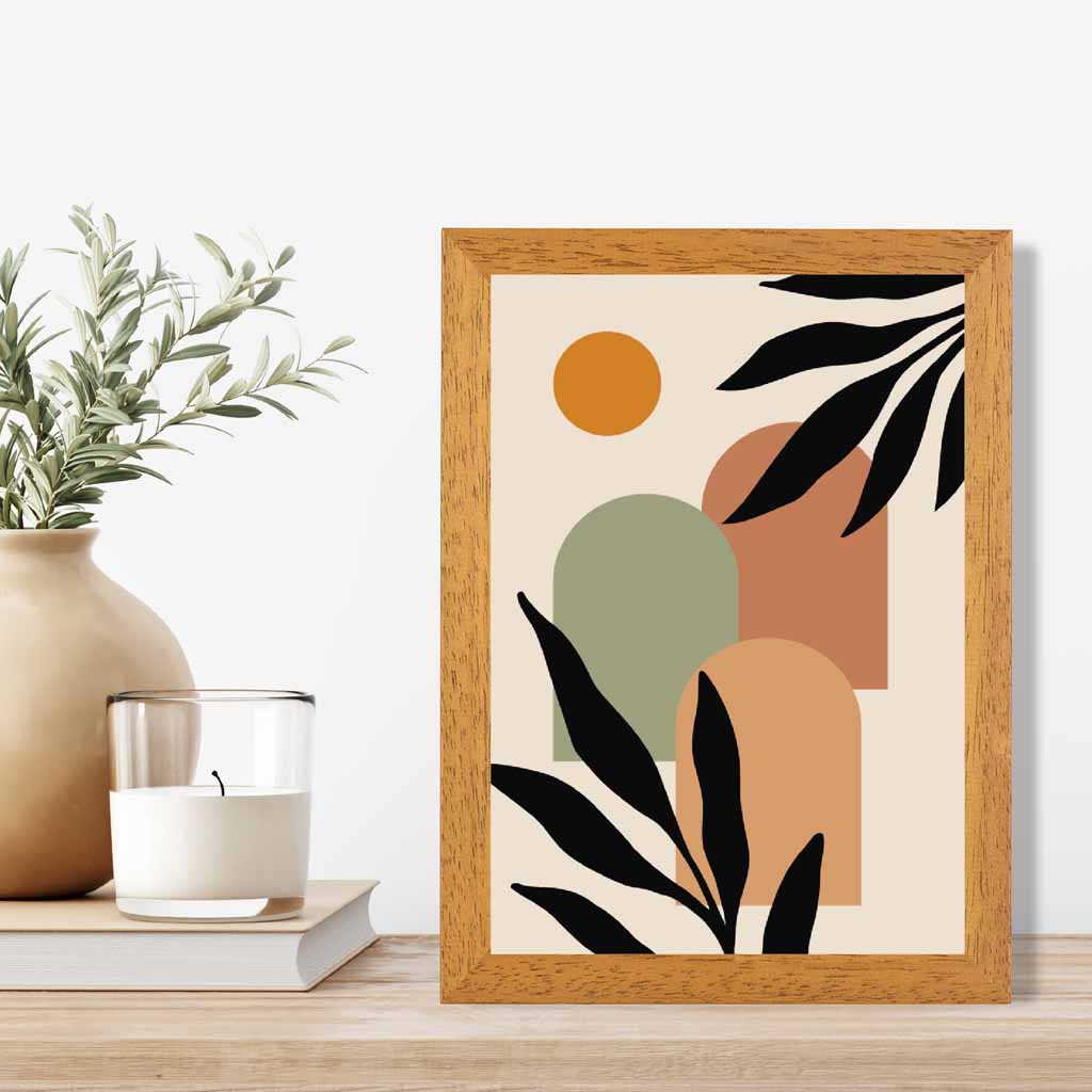 Modern Beige, Green Botanical Shapes No 3 Art Print | Wall Art Plaza