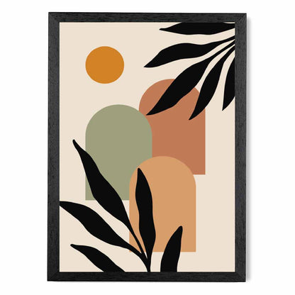 Modern Beige, Green Botanical Shapes No 3 Art Print | Wall Art Plaza