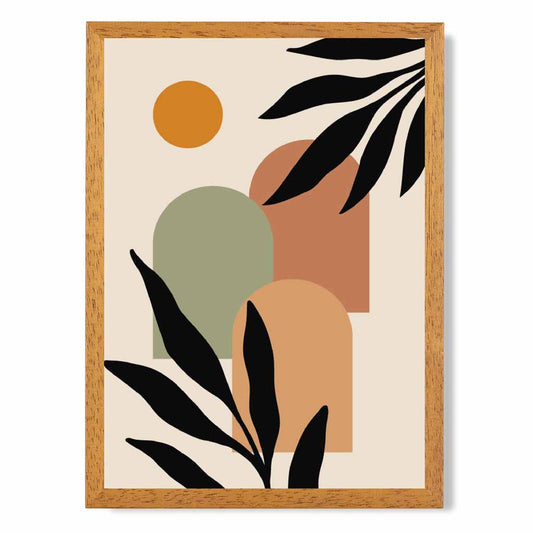 Modern Beige, Green Botanical Shapes No 3 Art Print | Wall Art Plaza