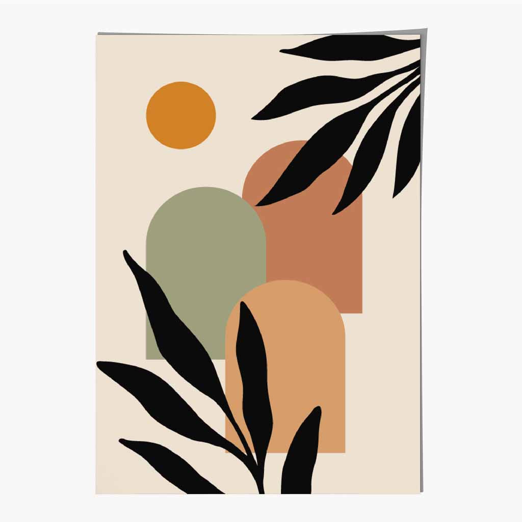 Modern Beige, Green Botanical Shapes No 3 Art Print | Wall Art Plaza