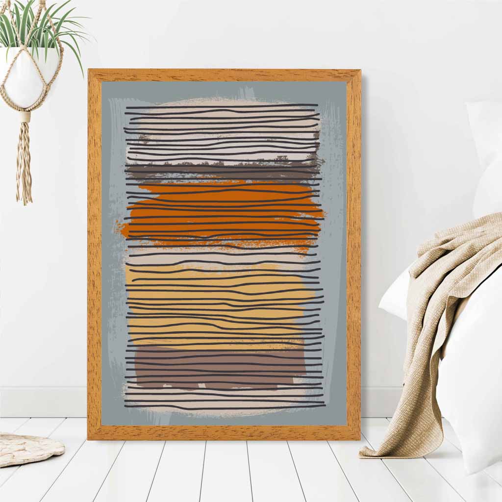 Modern Abstract Orange, Grey Stripes Art Print | Wall Art Plaza