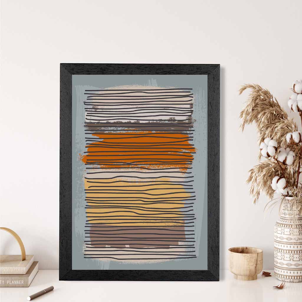 Modern Abstract Orange, Grey Stripes Art Print | Wall Art Plaza