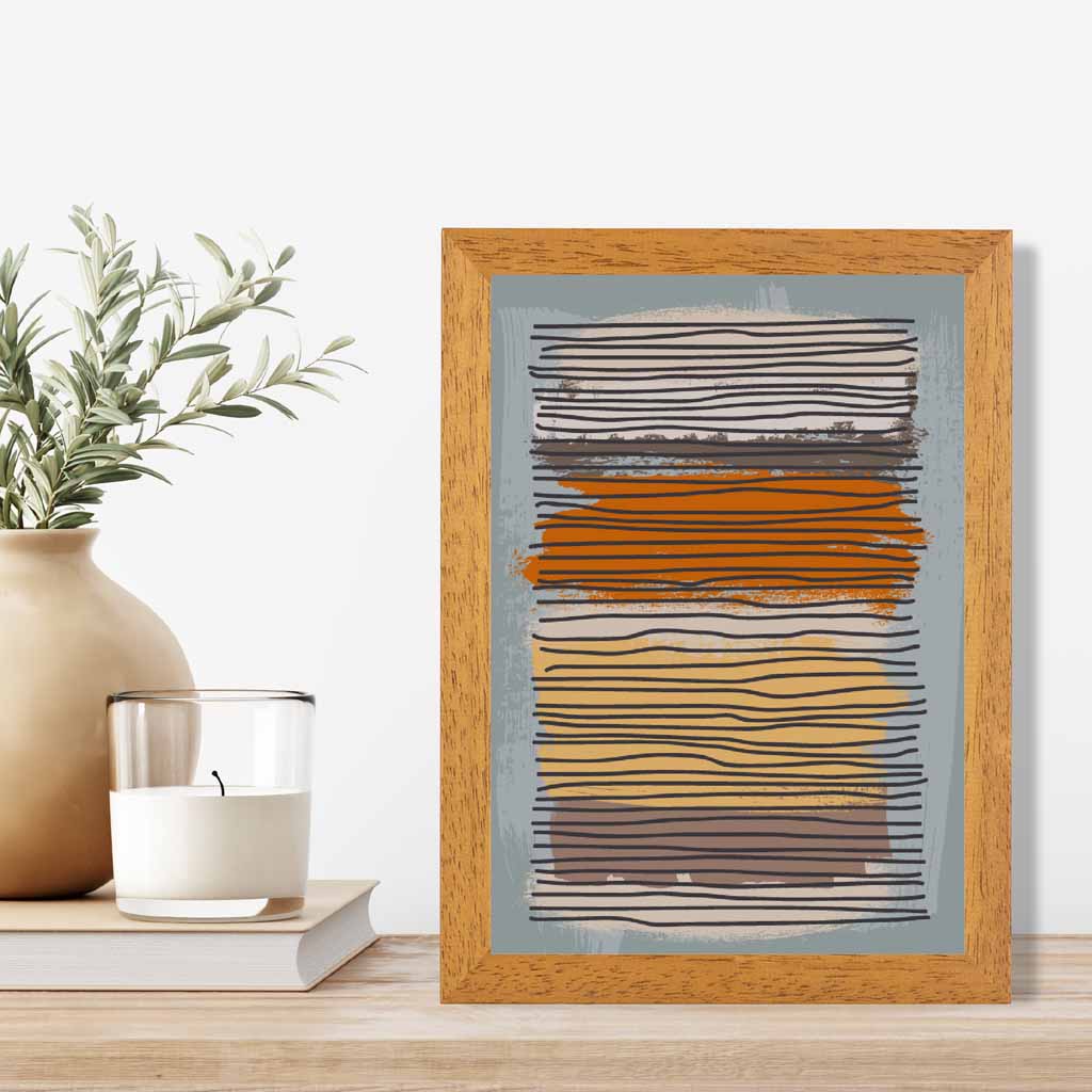 Modern Abstract Orange, Grey Stripes Art Print | Wall Art Plaza