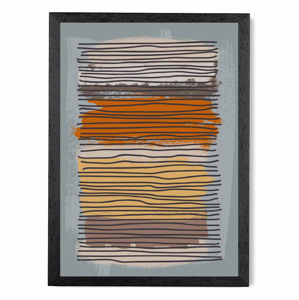 Modern Abstract Orange, Grey Stripes Art Print | Wall Art Plaza