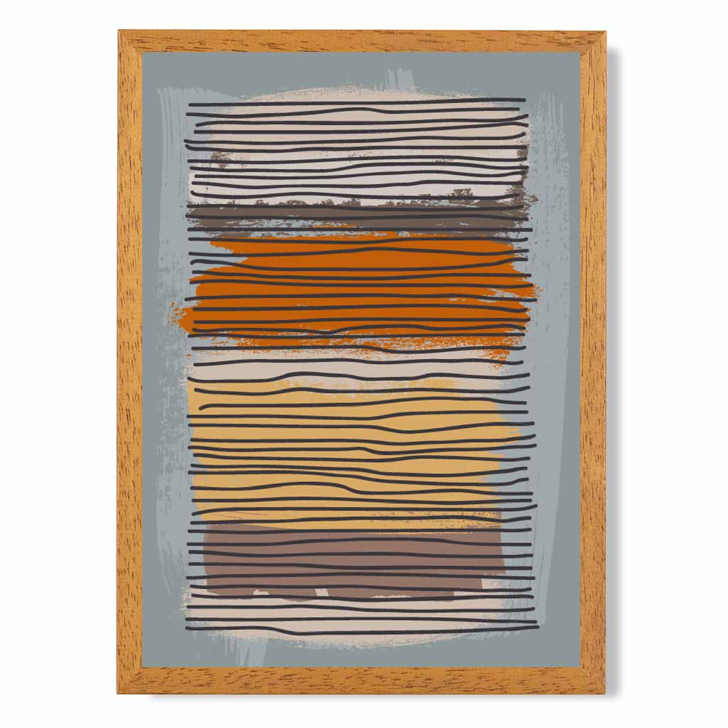 Modern Abstract Orange, Grey Stripes Art Print | Wall Art Plaza