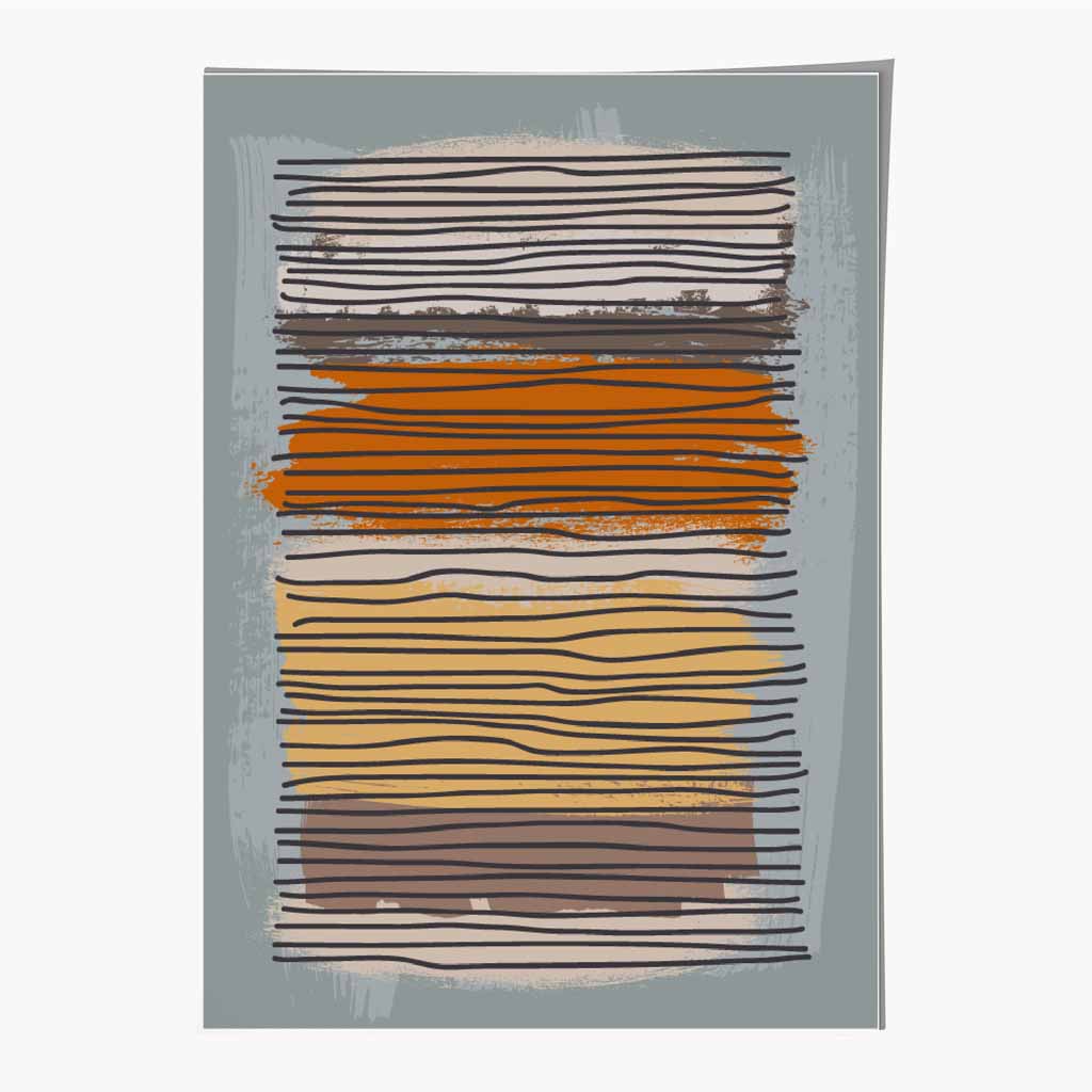 Modern Abstract Orange, Grey Stripes Art Print | Wall Art Plaza