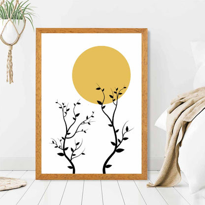 Illustration Yellow, Black Sun and Trees No 3 Art Print | Wall Art Plaza