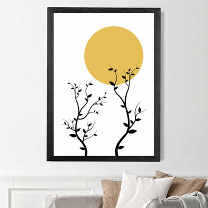 Illustration Yellow, Black Sun and Trees No 3 Art Print | Wall Art Plaza
