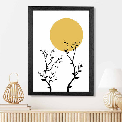 Illustration Yellow, Black Sun and Trees No 3 Art Print | Wall Art Plaza