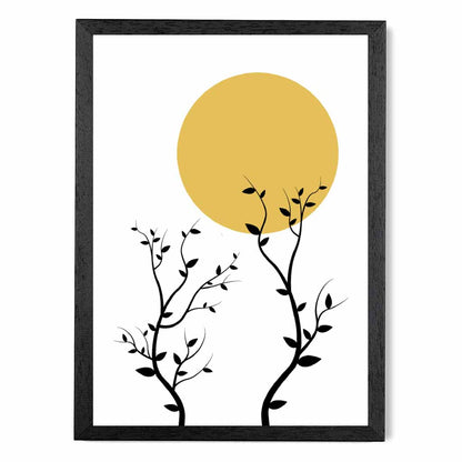 Illustration Yellow, Black Sun and Trees No 3 Art Print | Wall Art Plaza