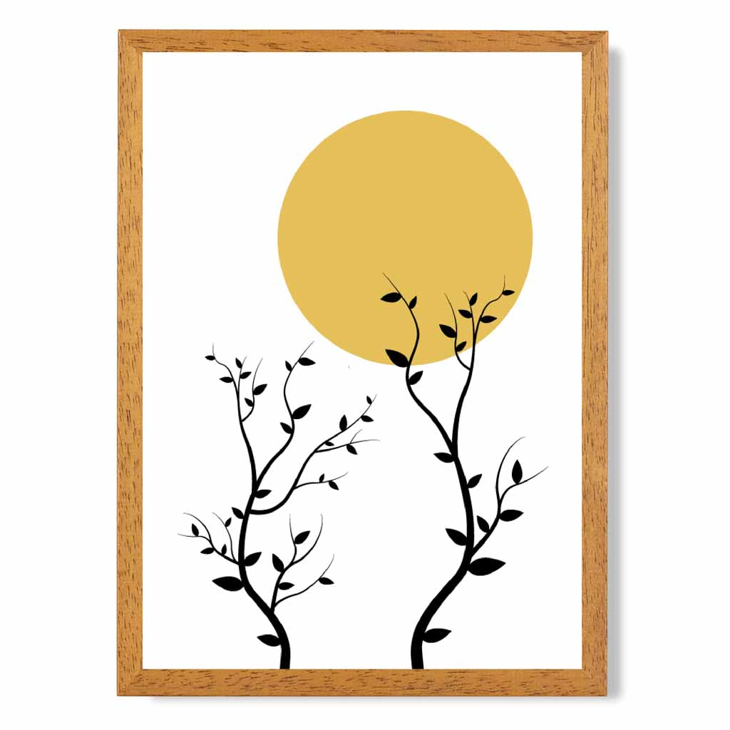 Illustration Yellow, Black Sun and Trees No 3 Art Print | Wall Art Plaza