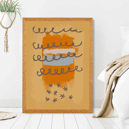 Modern Abstract Yellow, Orange & Grey Line Art Art Print | Wall Art Plaza