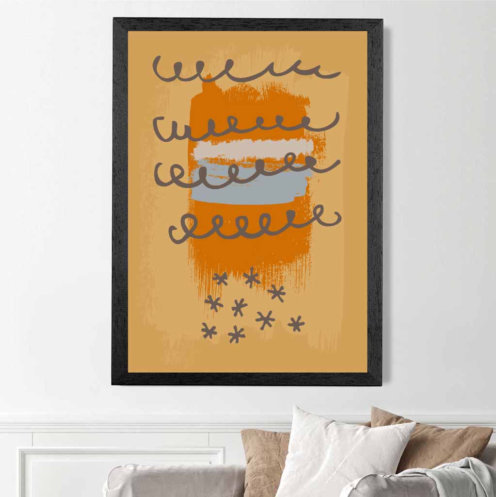 Modern Abstract Yellow, Orange & Grey Line Art Art Print | Wall Art Plaza