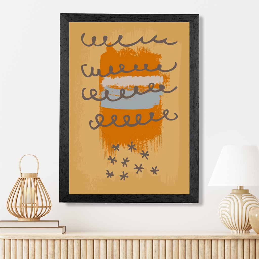 Modern Abstract Yellow, Orange & Grey Line Art Art Print | Wall Art Plaza