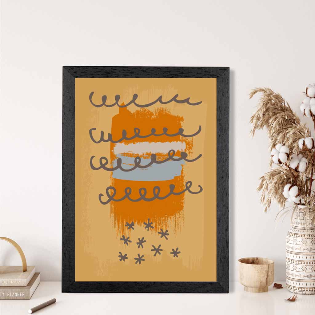 Modern Abstract Yellow, Orange & Grey Line Art Art Print | Wall Art Plaza