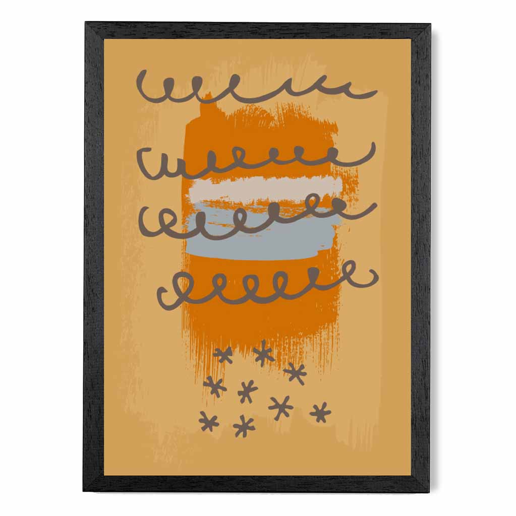 Modern Abstract Yellow, Orange & Grey Line Art Art Print | Wall Art Plaza