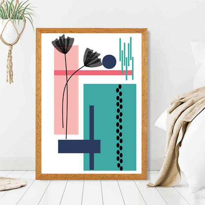 Quirky Geometric Pink, Blue Floral No 1 Art Print | Wall Art Plaza