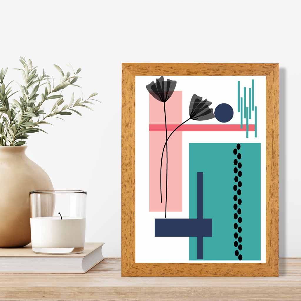 Quirky Geometric Pink, Blue Floral No 1 Art Print | Wall Art Plaza