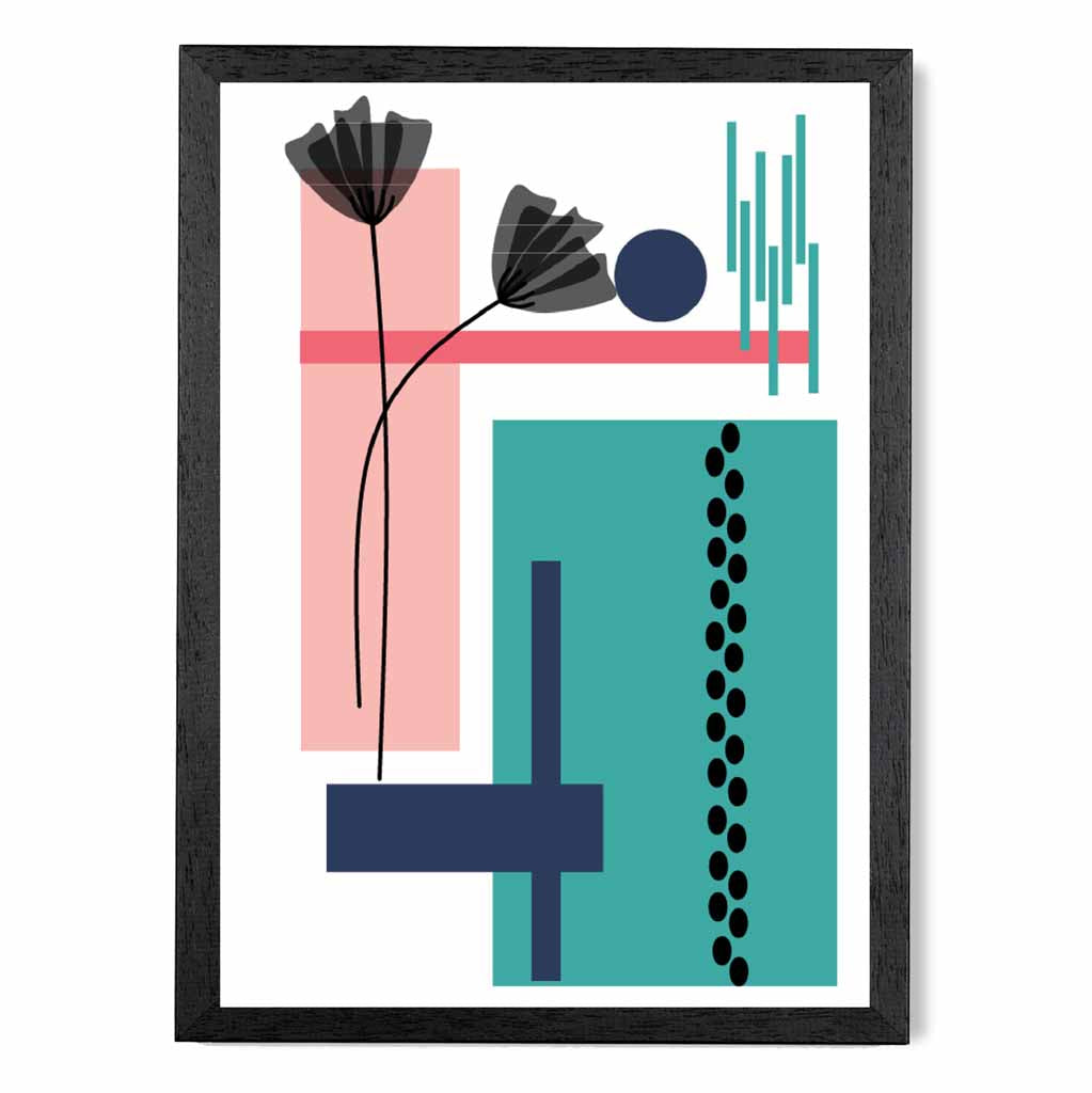 Quirky Geometric Pink, Blue Floral No 1 Art Print | Wall Art Plaza