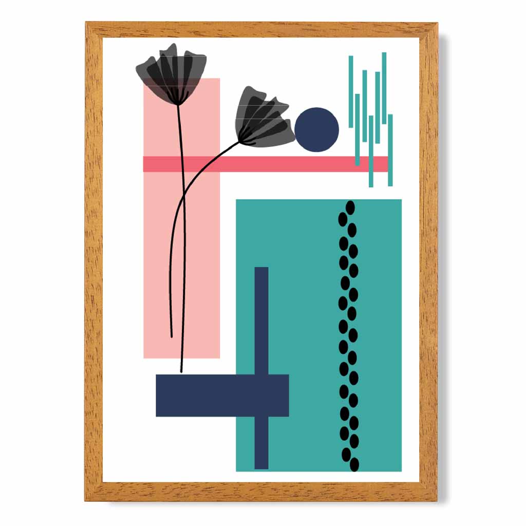 Quirky Geometric Pink, Blue Floral No 1 Art Print | Wall Art Plaza