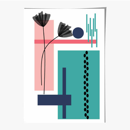 Quirky Geometric Pink, Blue Floral No 1 Art Print | Wall Art Plaza