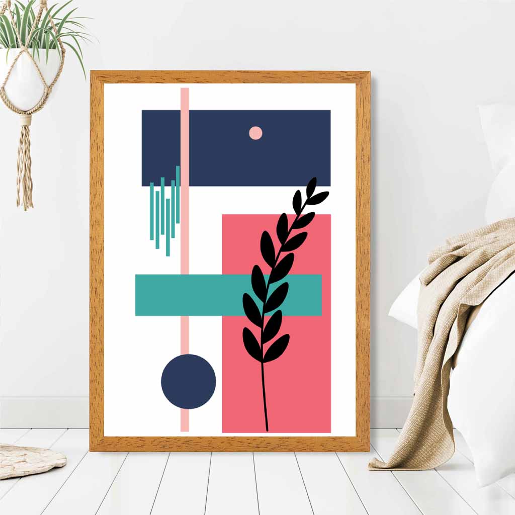 Quirky Geometric Pink, Blue Floral No 2 Art Print | Wall Art Plaza