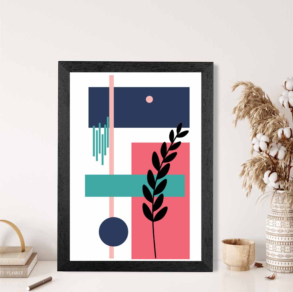 Quirky Geometric Pink, Blue Floral No 2 Art Print | Wall Art Plaza