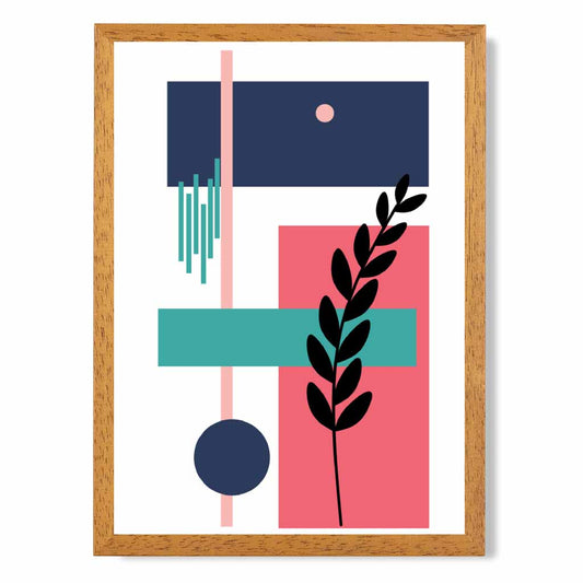 Quirky Geometric Pink, Blue Floral No 2 Art Print | Wall Art Plaza