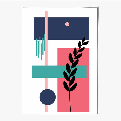 Quirky Geometric Pink, Blue Floral No 2 Art Print | Wall Art Plaza